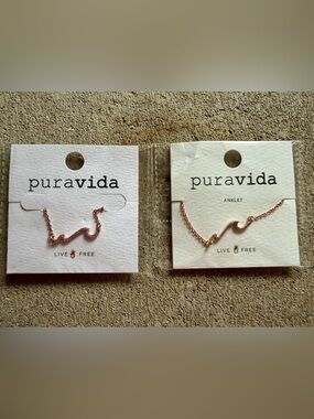 Pura Vida Rose Gold Pave Wave Necklace and Anklet Set